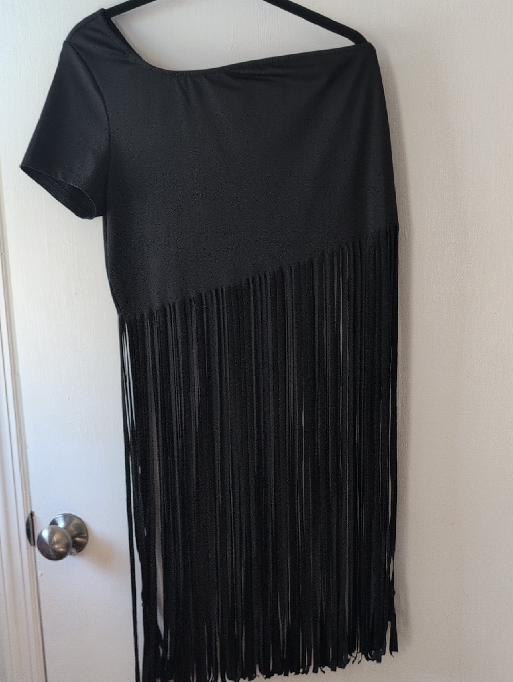 Black One-Shoulder Fringe Women's Top